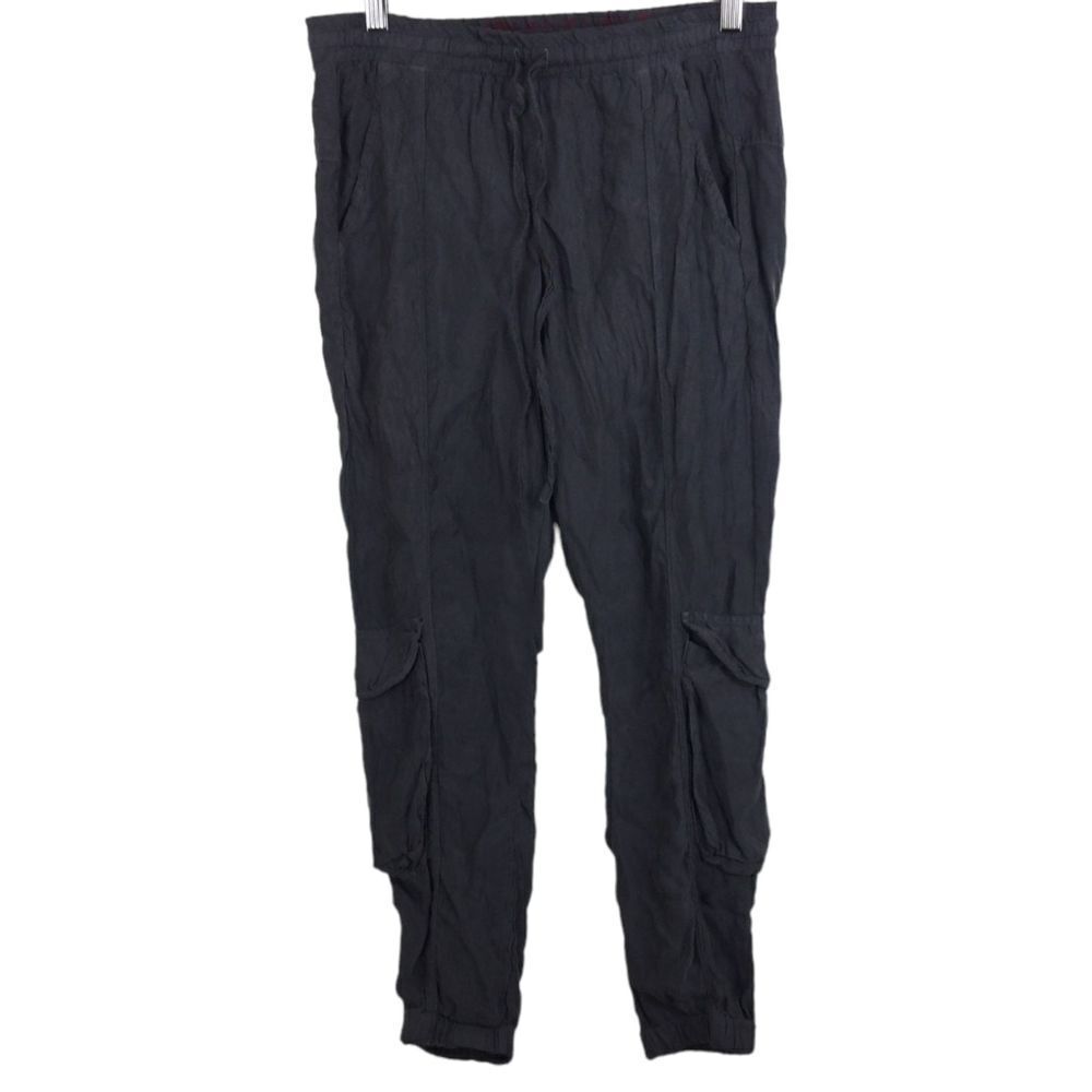 Johnny Was Solid Cropped Elastic Waist Drawstring Cargo Pants blue Gray Size XS